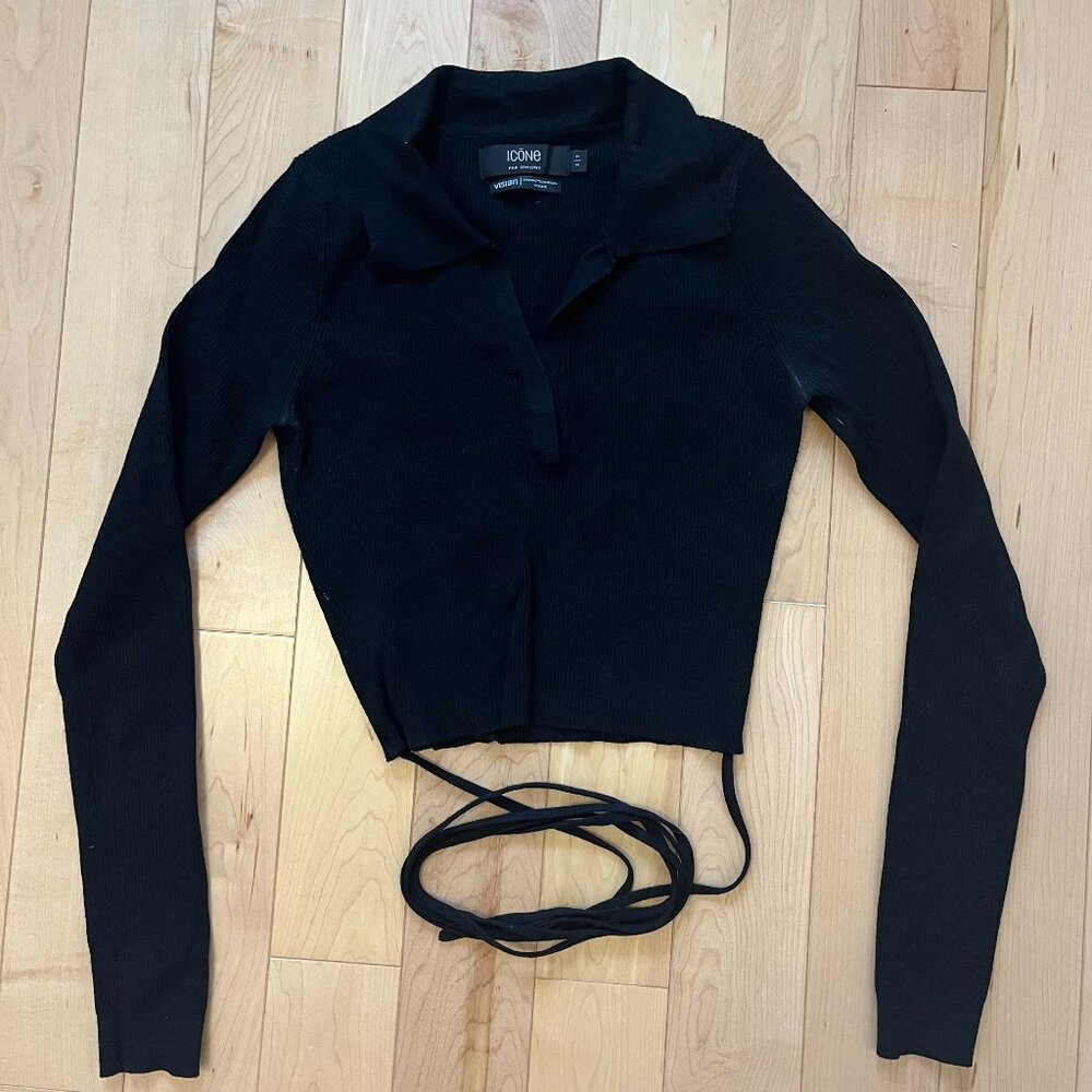 black ribbed tie waist top